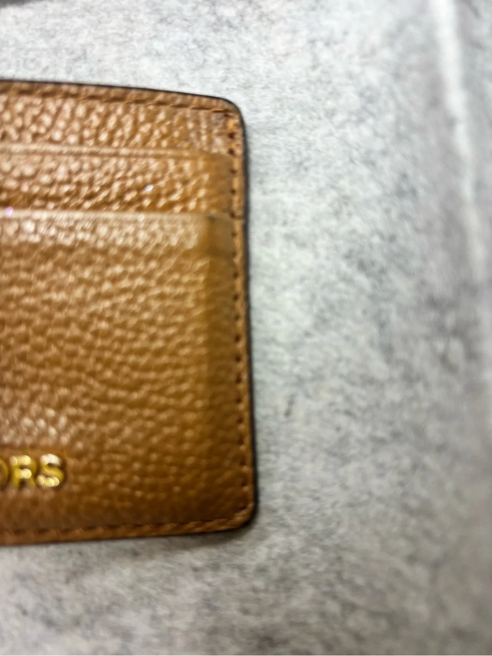Michael Kors Brown Pebbled Leather Card Case with Gold Logo